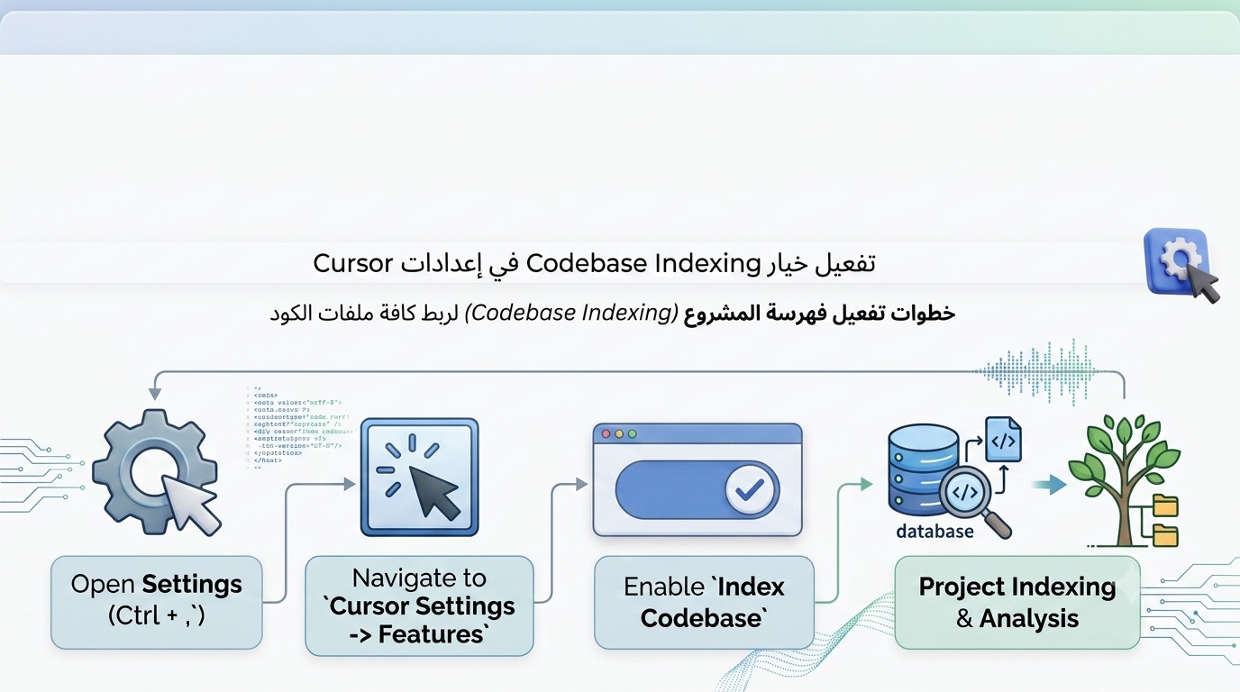 تفعيل خيار Codebase Indexing في إعدادات Cursor